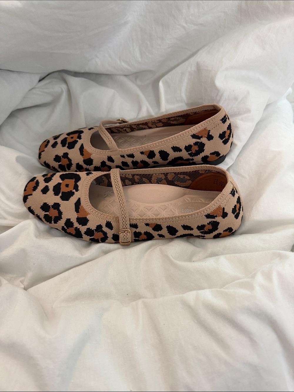 Leopard Print Mary Jane Flats in Beige Black Brown - Picture 2 of 4
